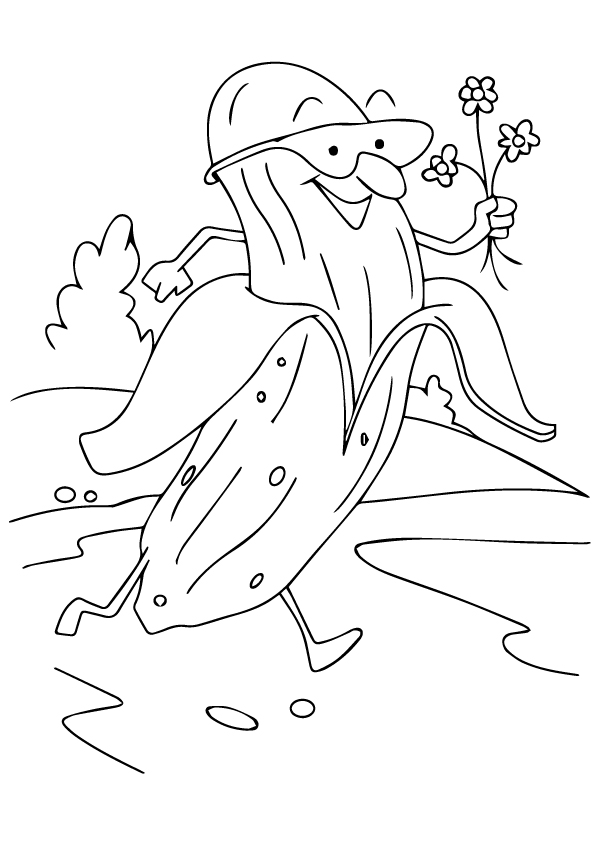 Cartoon Banana With Flowers Coloring - Play Free Coloring Game Online