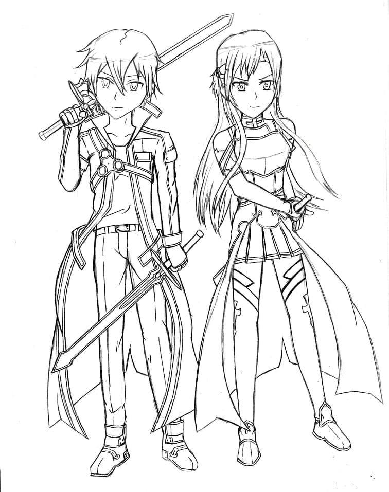 Kirito And Asuna From Sword Art Online Coloring Play Free Coloring