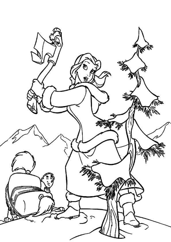 Belle Cutting The Christmas Tree Coloring Game Belle Cutting The Christmas Tree