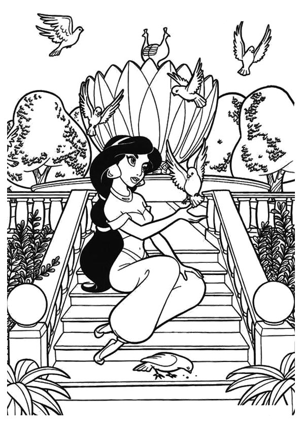 Princess Jasmine With Birds Coloring Game Princess Jasmine With Birds