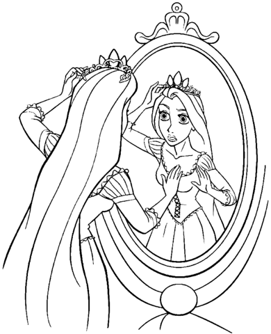 Rapunzel In Front Of Mirror Coloring Game Rapunzel In Front Of Mirror