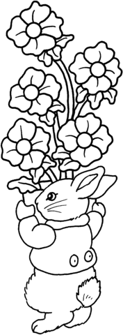 Rabbit Holding Flowers Coloring Game Rabbit Holding Flowers
