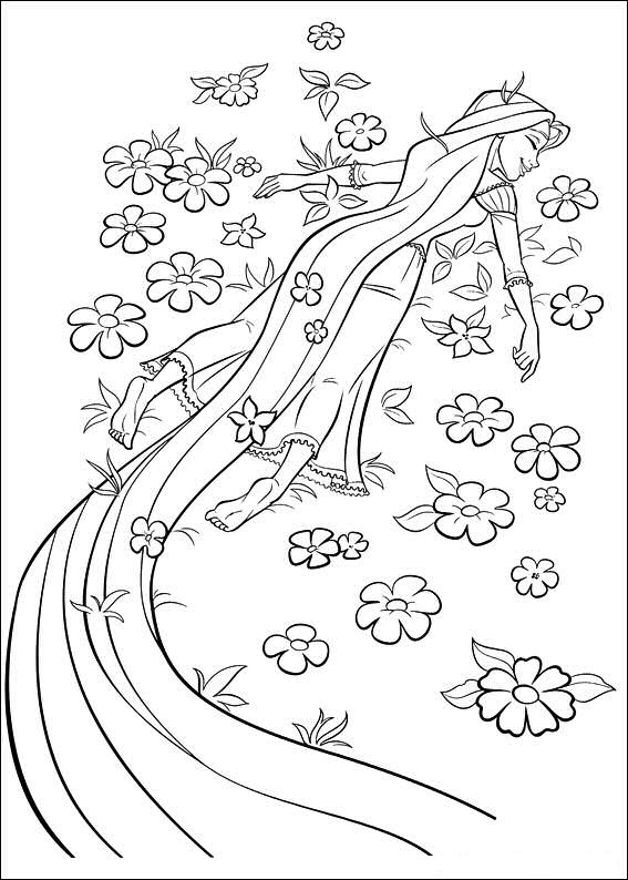 Rapunzel Lying On Flowers Coloring Game Rapunzel Lying On Flowers