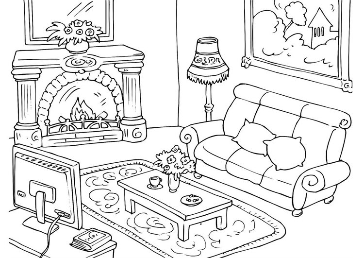 Living Room With A Heater Coloring Game Living Room With A Heater