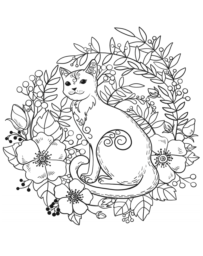 Cat In Flowers Coloring Game Cat In Flowers