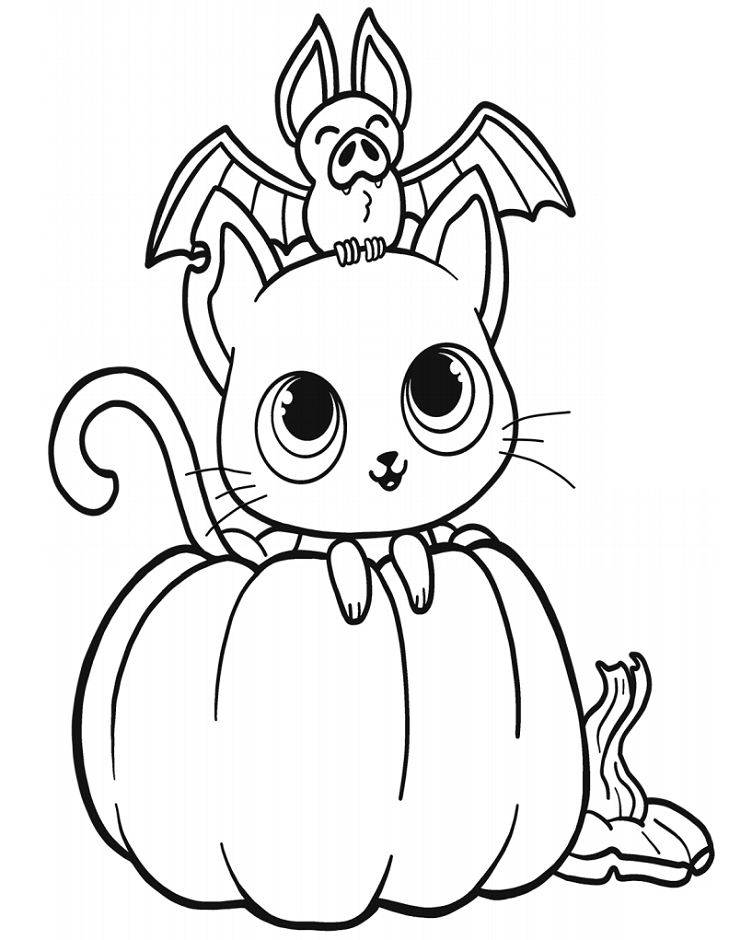 Cat And Bat On Pumpkin Coloring Game Cat And Bat On Pumpkin