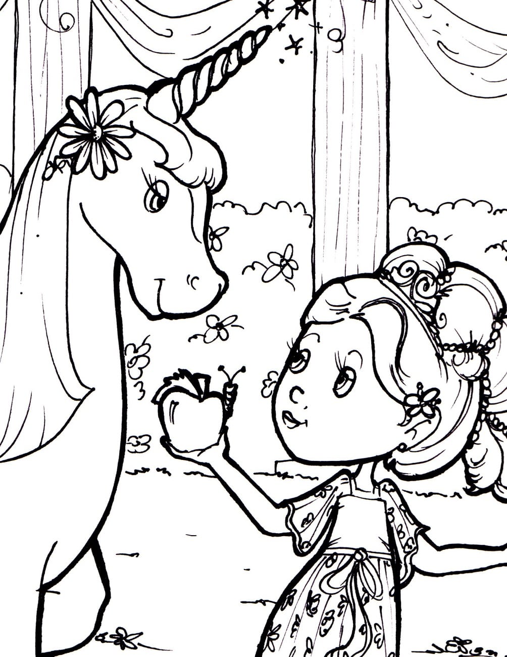 Girl Giving Apple For Unicorn Coloring Game Girl Giving Apple For Unicorn