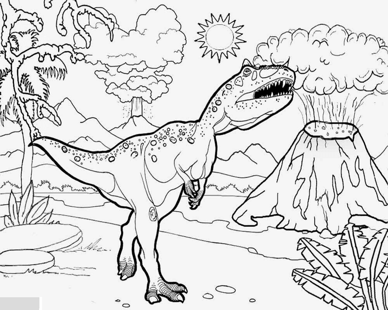T Rex With Volcanoes Around Coloring Game T Rex With Volcanoes Around