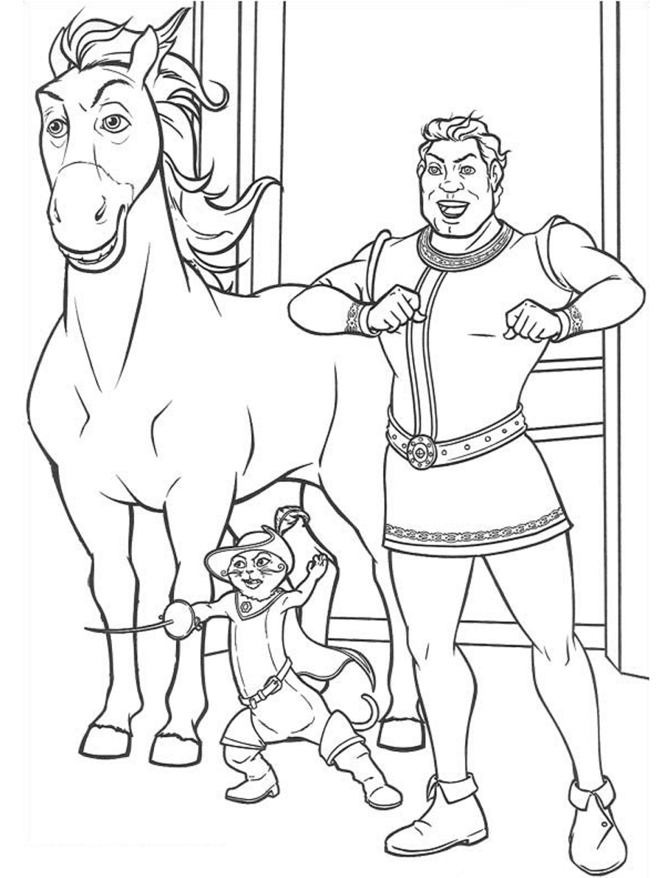 Doneky, Puss And Shrek Coloring Game Doneky, Puss And Shrek
