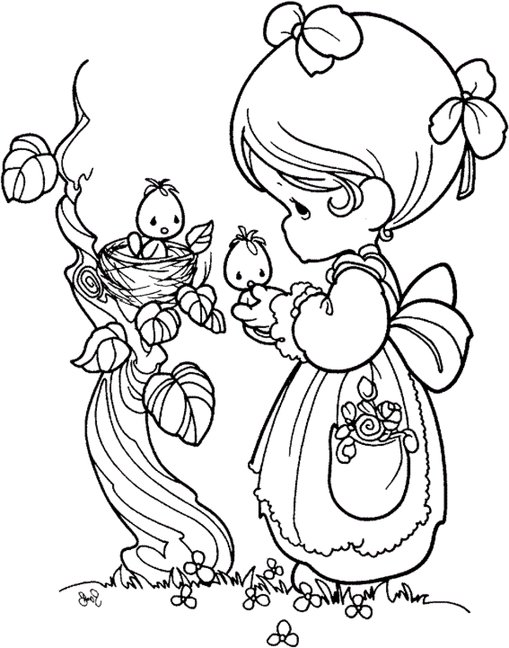 Little Girl And Baby Birds