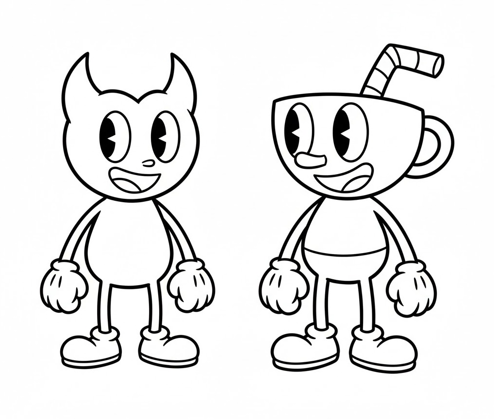 Bendy and Cuphead coloring page