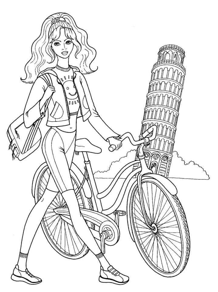 Girl with a Bike Coloring Game Girl with a Bike
