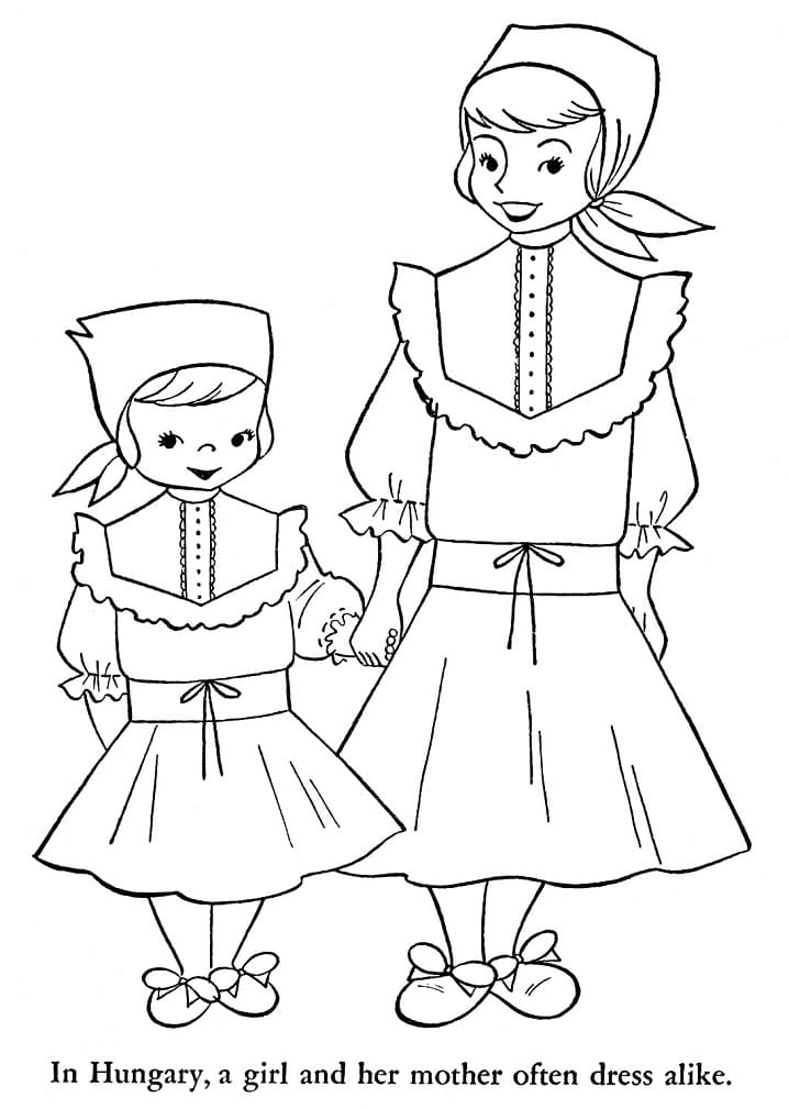 Hungarian Girl and Mother Coloring Game Hungarian Girl and Mother