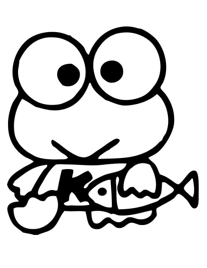 Keroppi with a Fish Coloring Game Keroppi with a Fish