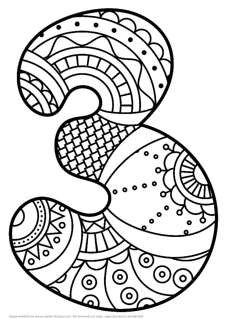Number 3 Zentangle Coloring Game Number 3 Zentangle