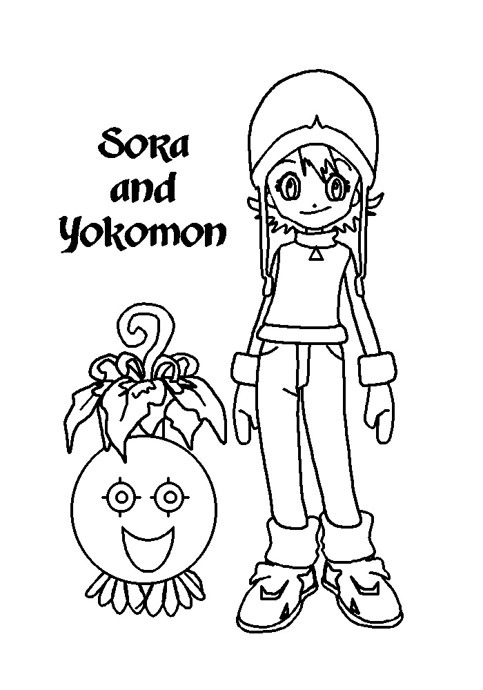Sora and Yokomon coloring page