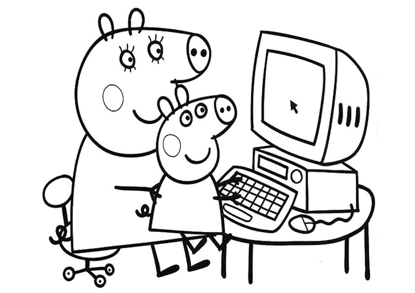 Peppa And Mama With A Computer Coloring Game Peppa And Mama With A Computer