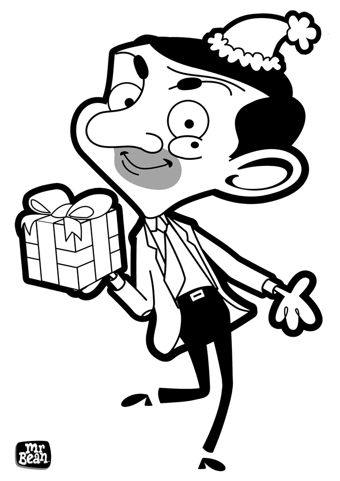 Mr. Bean With Gift Coloring - Play Free Coloring Game Online