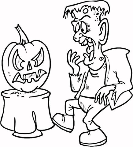 Scaring Frankenstein With Pumpkin