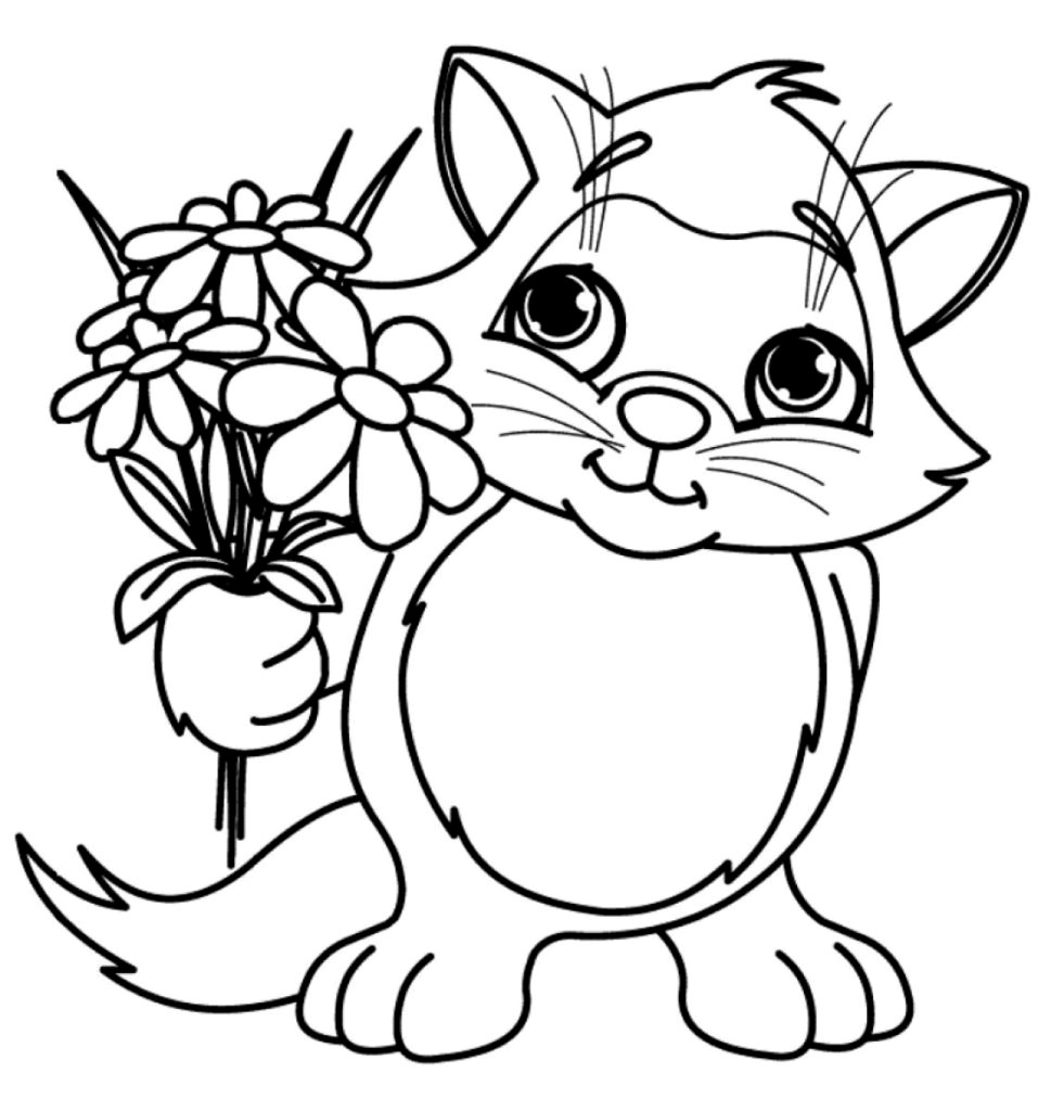 Cute Cat With Flowers Coloring Game Cute Cat With Flowers