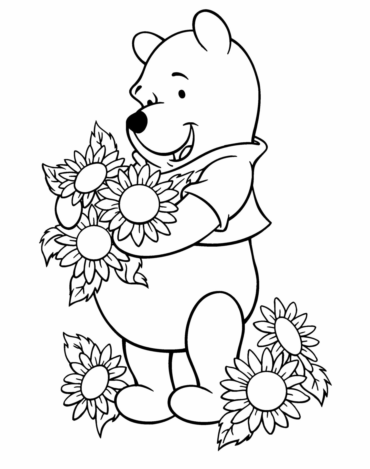 Pooh And Sunflowers Coloring Game Pooh And Sunflowers