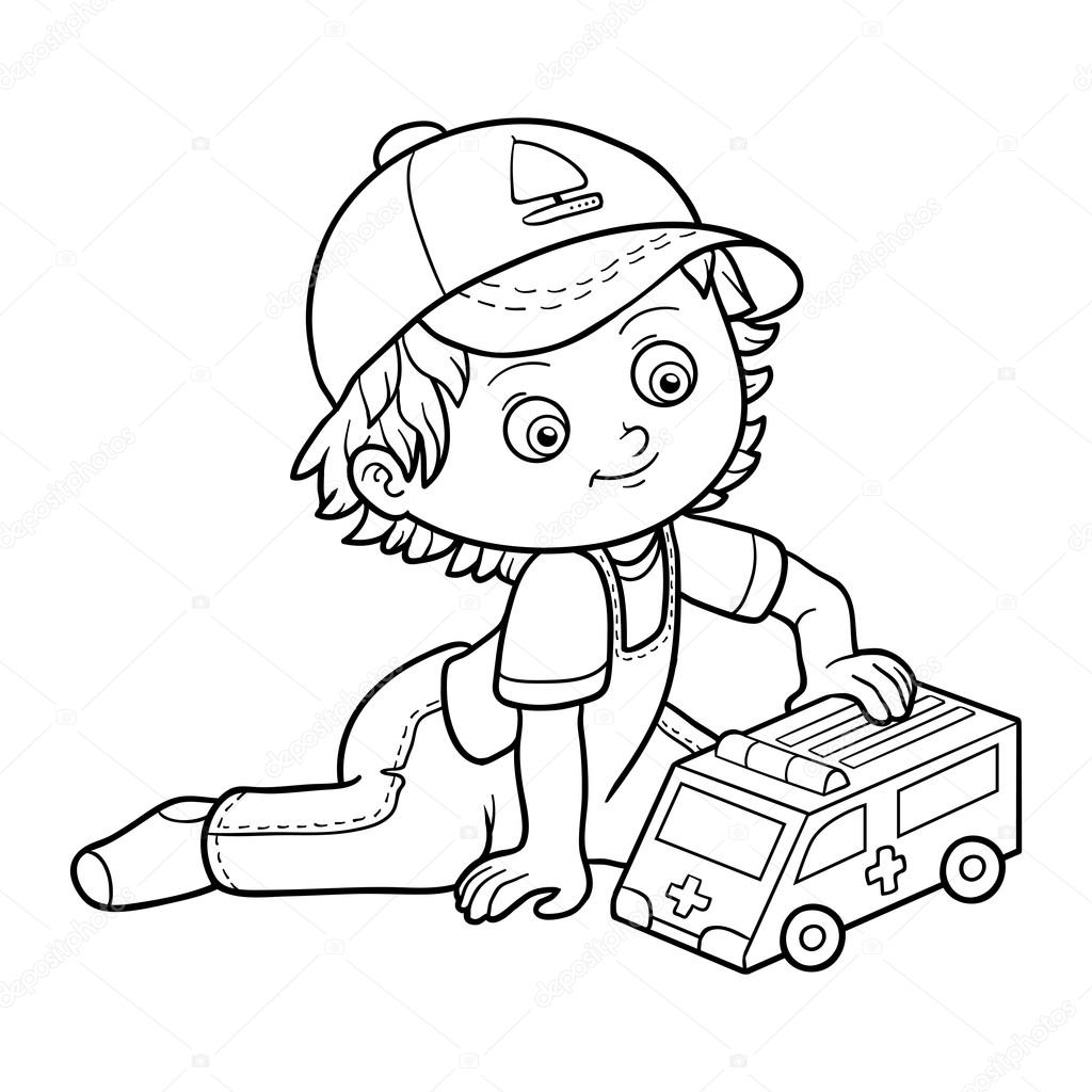 Child Playing With Ambulance Coloring - Play Free Coloring Game Online