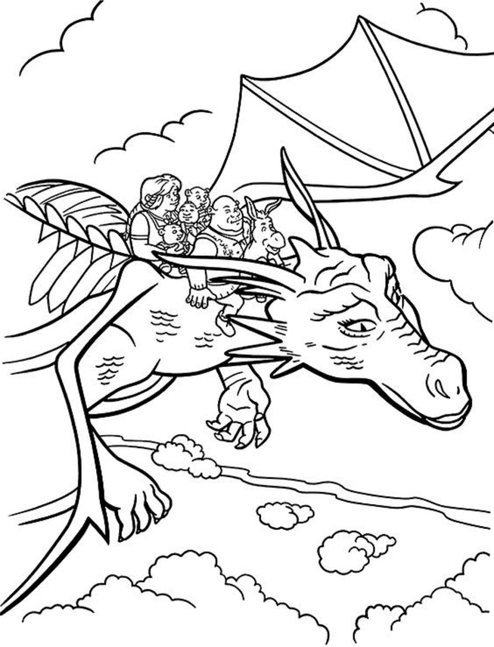 Shrek Family On Dragon Coloring - Play Free Coloring Game Online