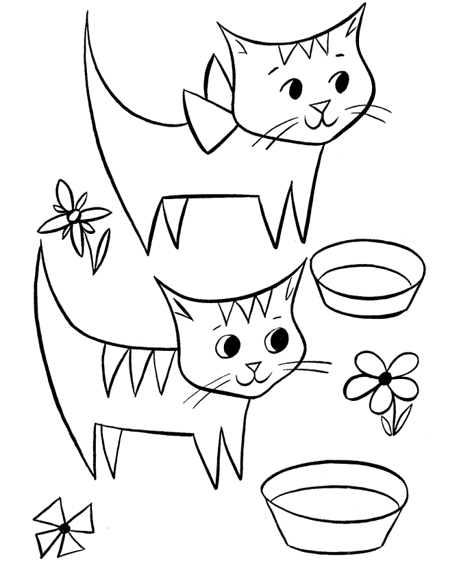 Cats With Flowes And Bowl Coloring Game Cats With Flowes And Bowl