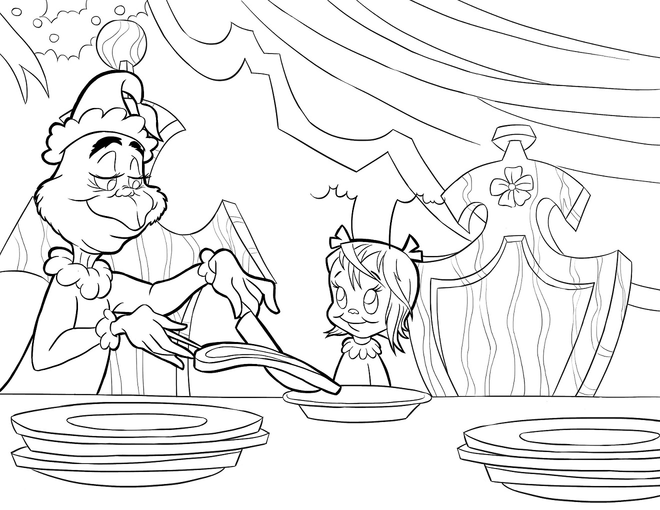 Grinch With Cindy Lou Who Having Dinner