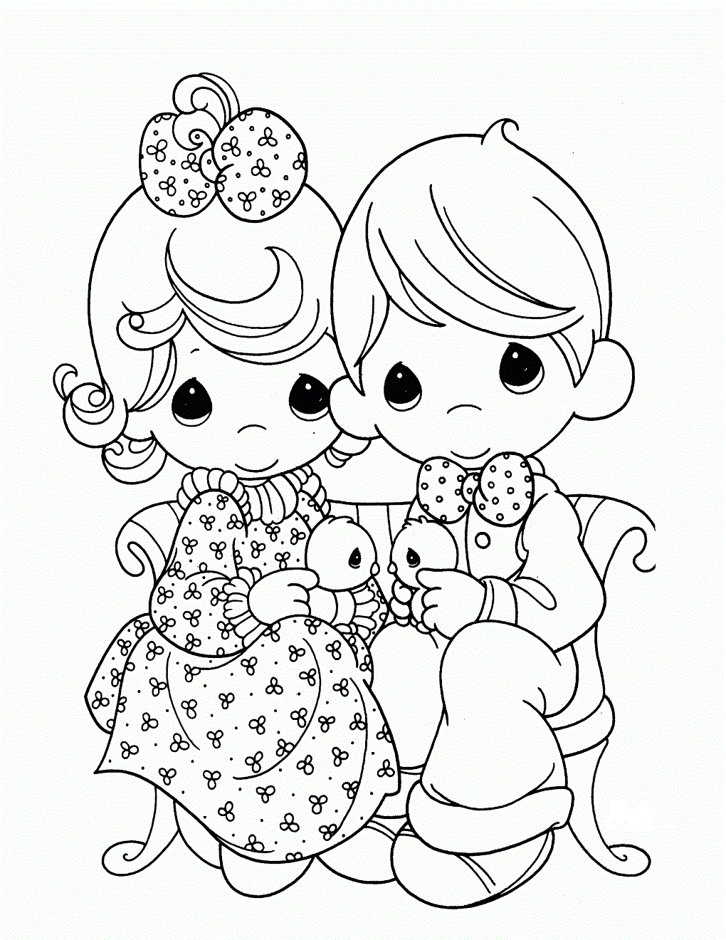 Beautiful Little Boy And Little Girl With Birds