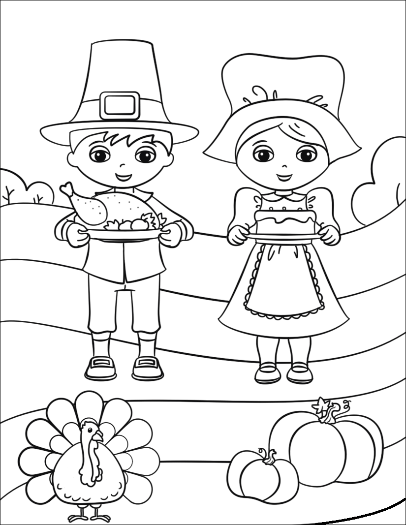 Cute Pilgrim Boy And Girl