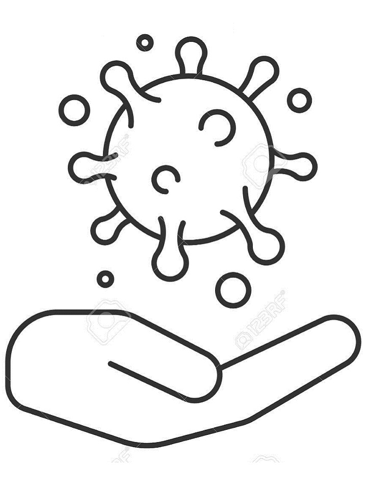 Open hand with virus linear icon