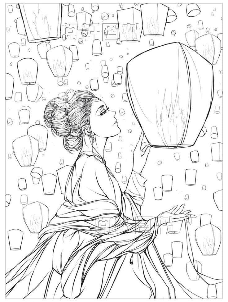 Aesthetic Girl and Lanterns Coloring Game Aesthetic Girl and Lanterns