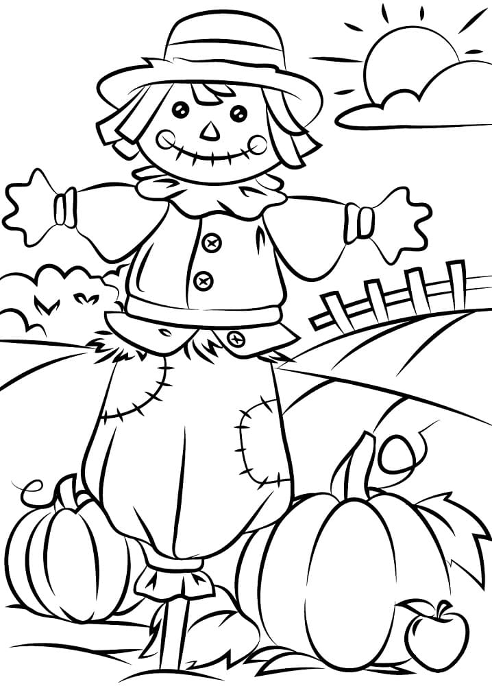 Autumn Scene with Scarecrow Coloring Game Autumn Scene with Scarecrow