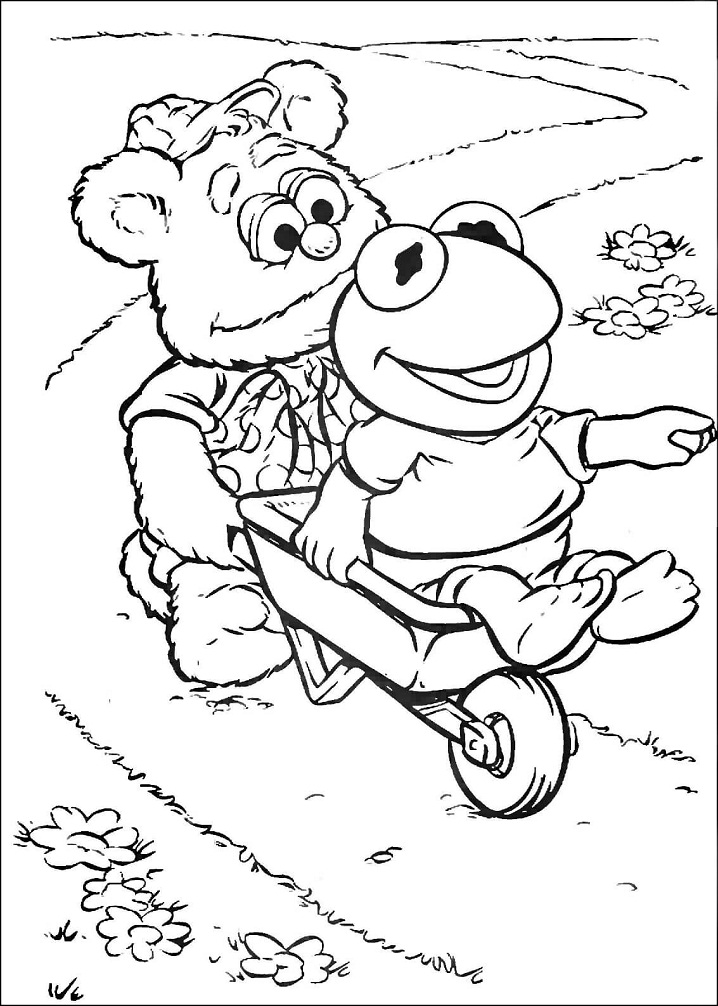 Baby Fozzie and Baby Kermit in a cart
