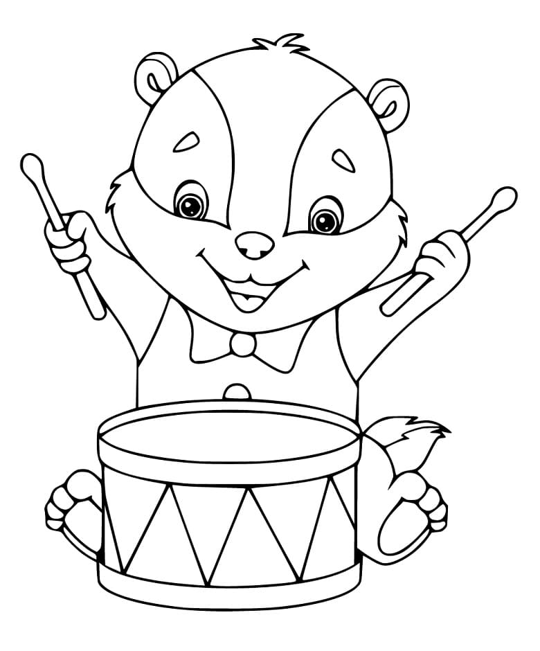 Badger Playing Drum Coloring Game Badger Playing Drum