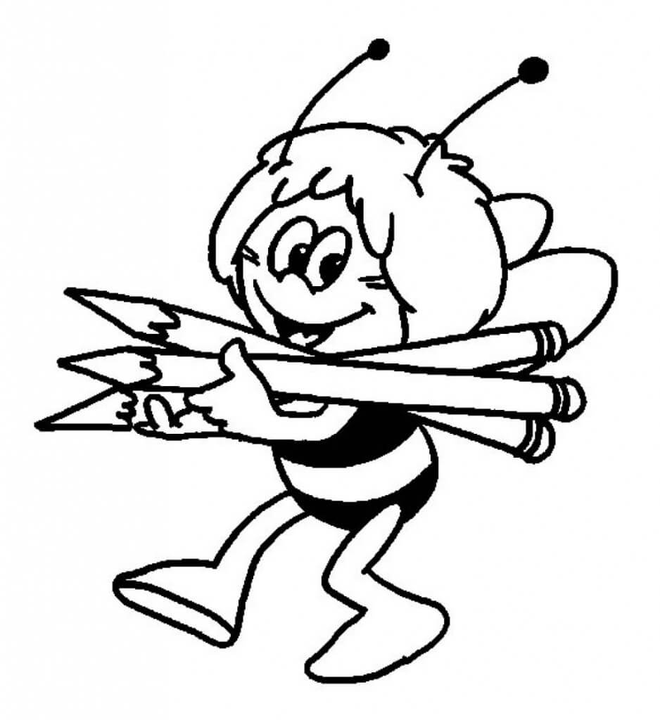 Bee and pencil Coloring Game Bee and pencil