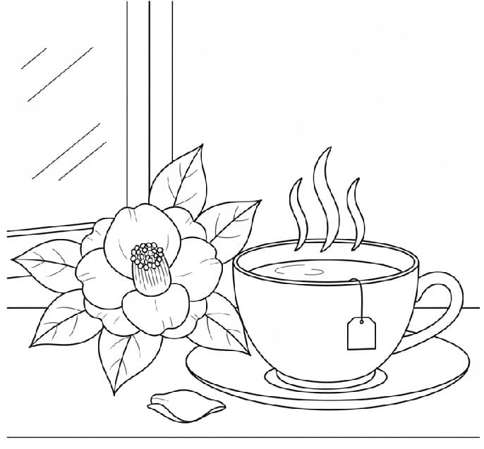 Camellia Beside a Hot Tea Cup