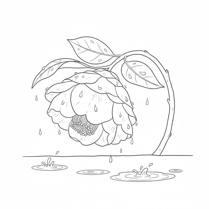 Camellia Drooping After the Rain