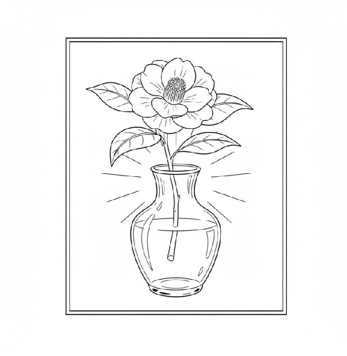 Camellia in Glass Vase