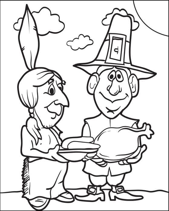 Cartoon Pilgrim and Indian
