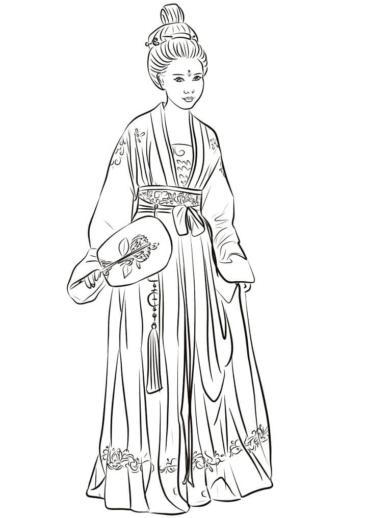 Chinese Woman Wearing Hanfu Coloring Game Chinese Woman Wearing Hanfu