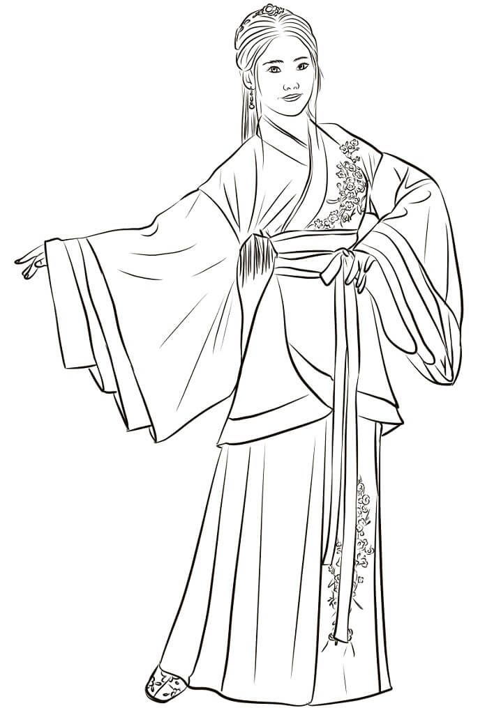 Chinese Woman in Hanfu Coloring Game Chinese Woman in Hanfu