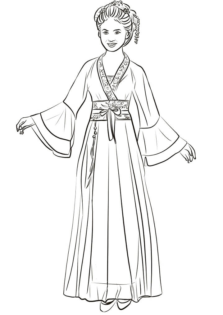 Chinese Woman in Traditional Hanfu Coloring Game Chinese Woman in Traditional Hanfu