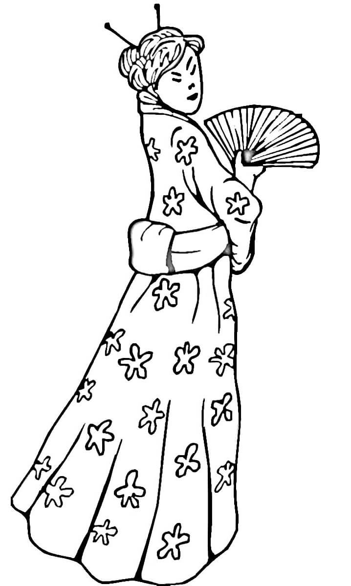 Chinese Woman in a traditional dress Coloring Game Chinese Woman in a traditional dress