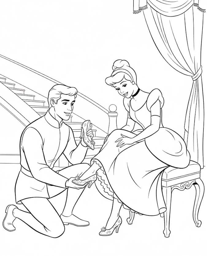 Cinderella trying on shoes
