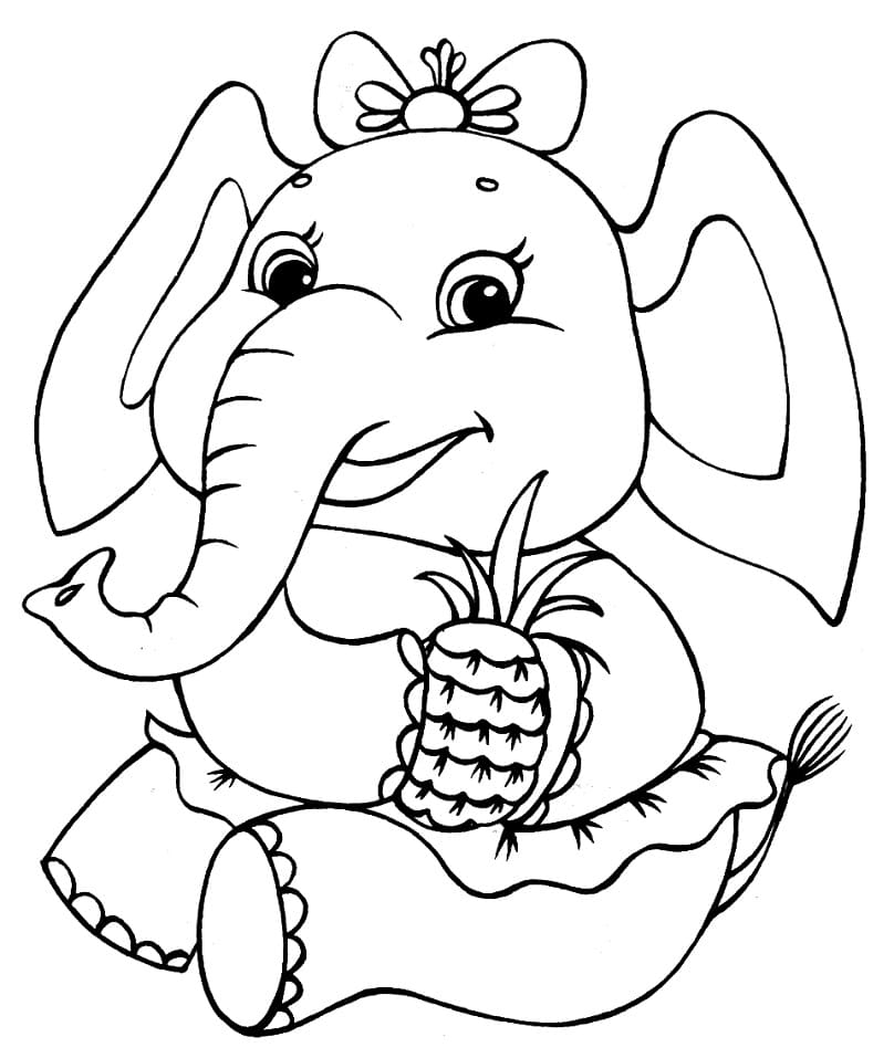 Cute Elephant with Pineapple Coloring Game Cute Elephant with Pineapple