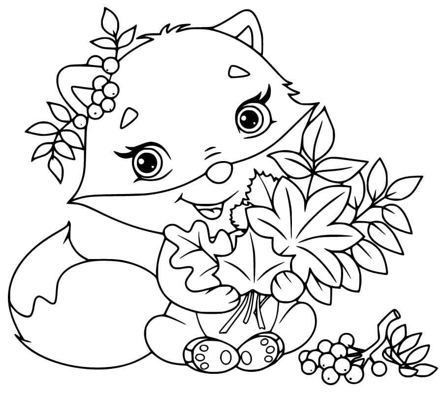 Cute Fox with Leaves Coloring Game Cute Fox with Leaves