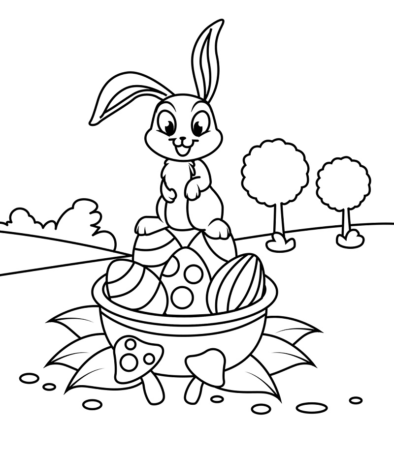 Cute Rabbit on Easter Basket Coloring Game Cute Rabbit on Easter Basket