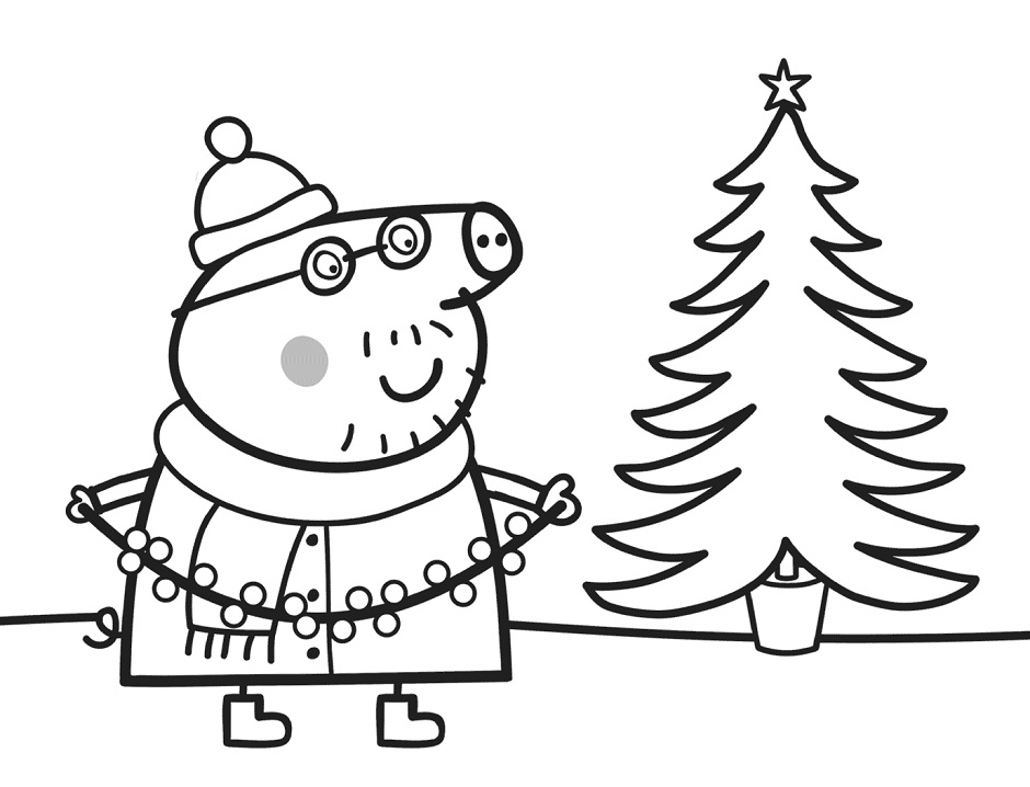 Daddy Pig with Xmas Tree Coloring Game Daddy Pig with Xmas Tree